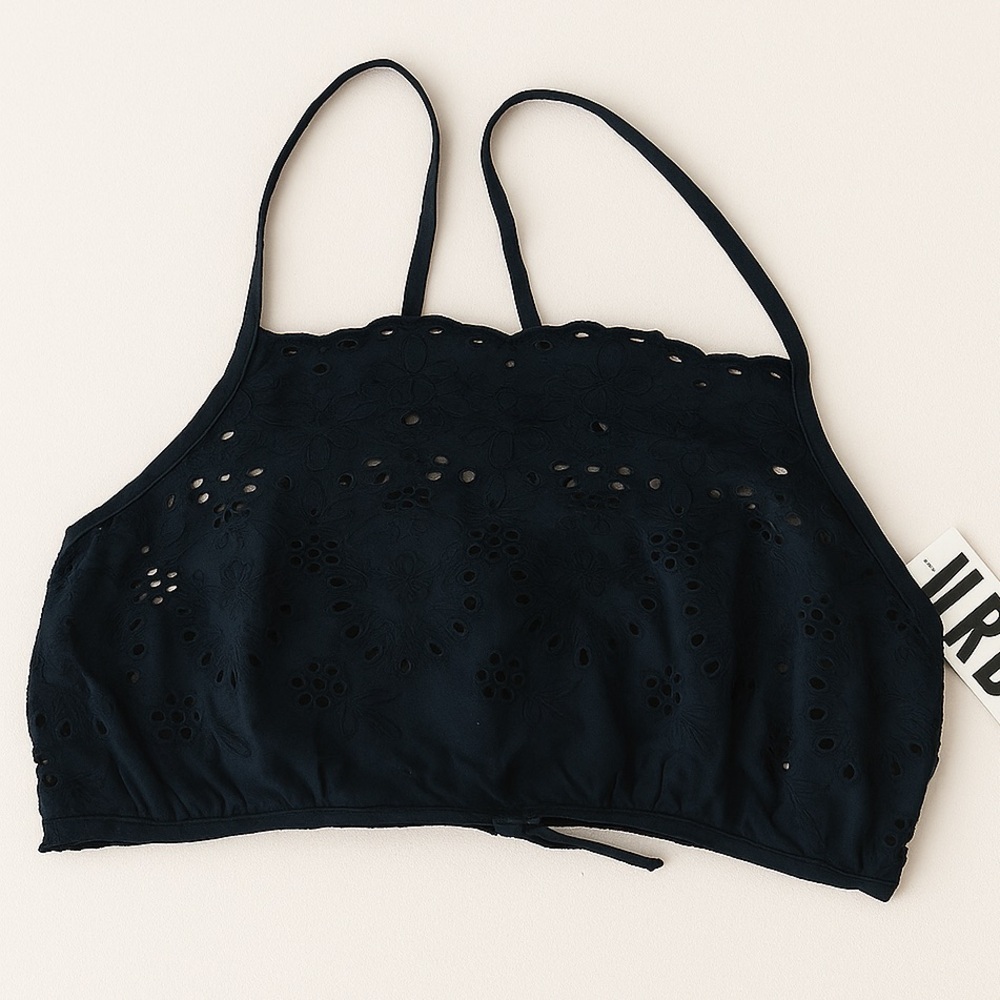 Urban Outfitters Black Eyelet Crop Top Open Back Tie NWT M